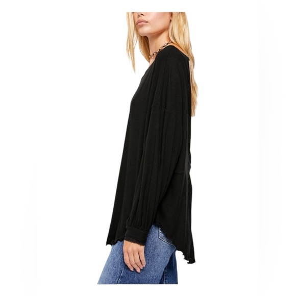Free People Faux Wrap High Low Long Sleeve Blouse Top,‎ Black, Size M - Picture 2 of 10